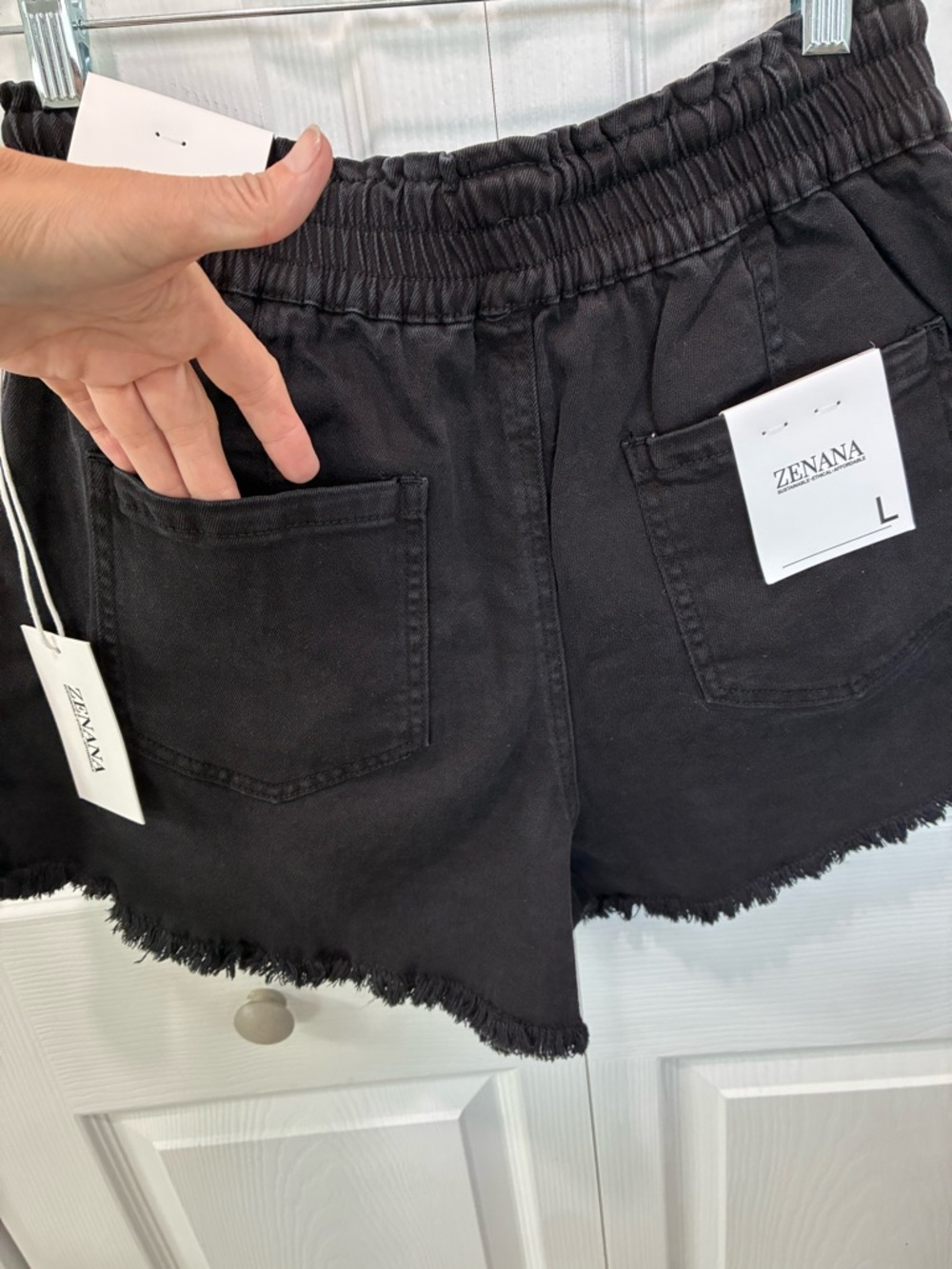 Zenana Outfitters Black Frayed Hem Drawstring Athletic Shorts - Picture 6 of 7